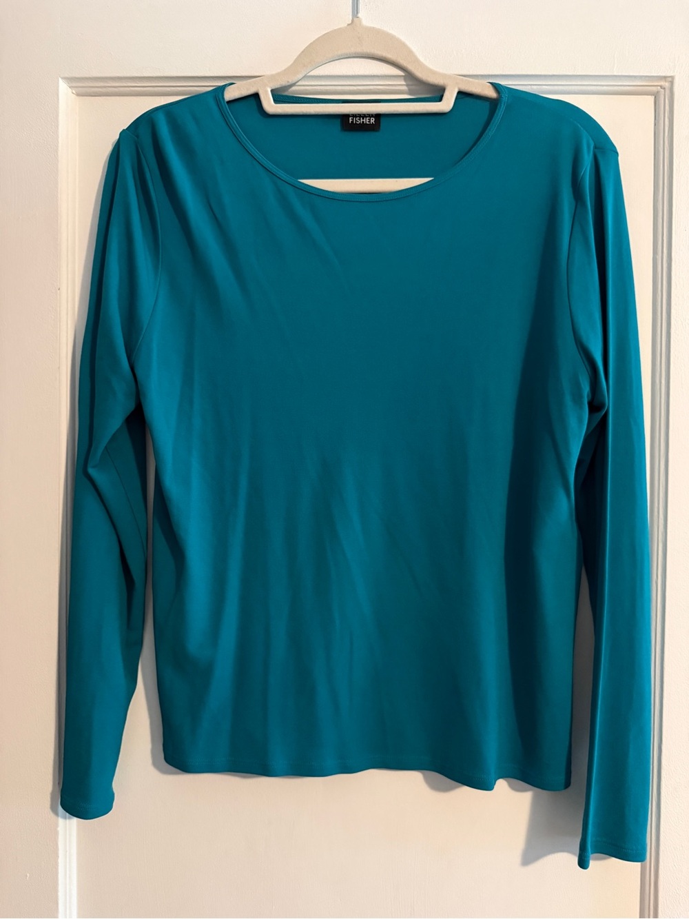 Vintage Eileen Fisher 100% Silk Long Sleeve Minimalist Shirt Turquoise